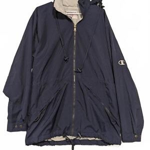 Champion Navy Blue Lightweight Windbreaker Jacket Nylon Mens Medium Rolled Hood