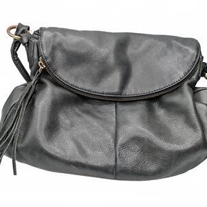 Cynthia Rowley Black Leather Crossbody Bag Tassel Clasp Zipper Storage Clean