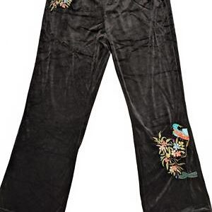 BCBG Elegant Black Velvet Pants Embroidery Beaded Sequins Womens 2XL 38x32