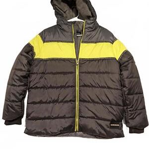 Calvin Klein Jeans Puffer Jacket Gray & Neon Yellow Kids Boys Size Large 14/16