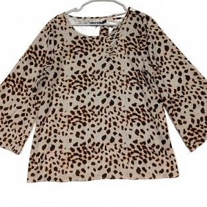 Jay Godfrey Stylish Jay Leopard Print Blouse Bell Sleeves Womens Medium