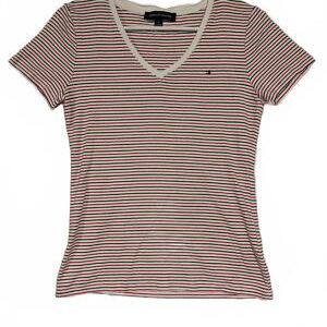 Tommy Hilfiger Classic Thin Stripe V-Neck Striped T-Shirt Womens Medium