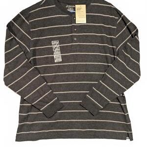 St. John's Bay Men's Sueded Jersey Long Sleeve Henley Shirt - Gray Stripes Large