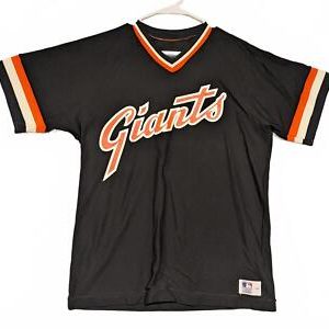 Vintage San Francisco Giants Jersey Large Sand Knit V Neck Black Mens