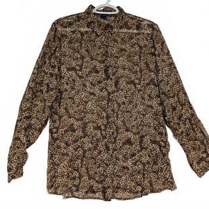 Vintage Burberrys Sheer Leopard Print Button-Up Shirt 100% Silk Womens Size 12