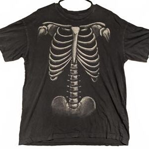 American Eagle Unique Black Skeleton Ribcage Goth Graphic T-Shirt Mens Medium