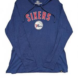 Philadelphia 76ers Sixers Lightweight Hoodie by 47 Brand Blue Logo Mens Medium