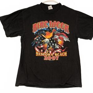 Vintage 2007 Daytona Beach Bike Week T-Shirt Black Eagle Graphic Mens Large USA
