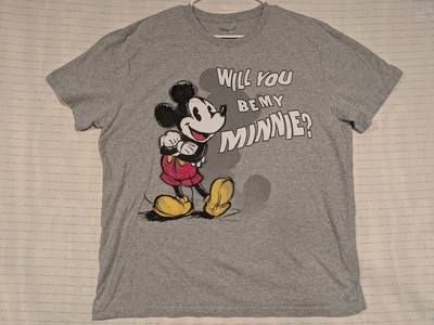 Disney Mickey Mouse Will You Be My Minnie Graphic T-Shirt Gray Mens XL