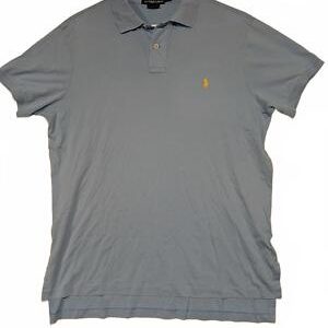 Polo Ralph Lauren Custom Fit Light Blue Polo Shirt Mens Large Yellow Pony Horse