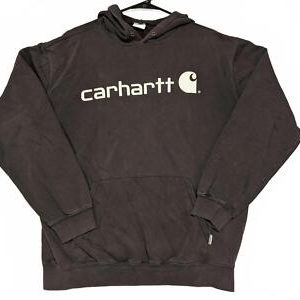 Carhartt Pullover Hoodie Black Graphic Fleece Workwear Mens Large