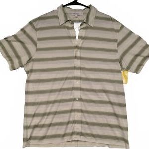 Calvin Klein Striped Button Shirt Green White Short Sleeve Men's Large NWT