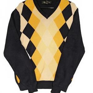 Brooks Brothers Country Club Men's Argyle V-Neck Sweater - Yellow & Navy