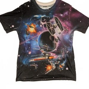 Star Wars T Shirt Space Battle Death Star Tie Fighter X Wing Mens Large AOP