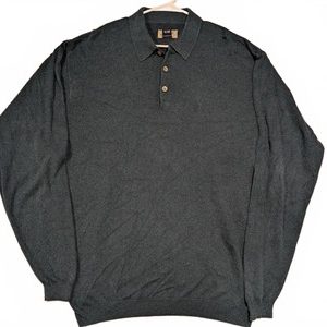 Cutter And Buck Knit Polo Shirt Heather Blue Long Sleeve Pullover Mens XL