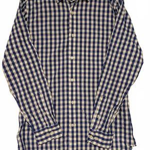 Banana Republic Slim Fit Non-Iron Gingham Button-Up Shirt Blue White Mens L