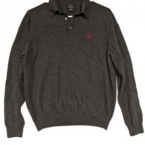 Brooks Brothers 346 Merino Wool Knit Polo Sweater Women Size L Gray Long Sleeve