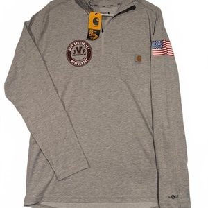 Carhartt Force Quarter Zip Logo Flag Work Shirt Gray Pullover Mens Medium