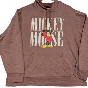 Disney Mickey Mouse Hoodie Graphic Pullover Maroon Fleece Men's XL