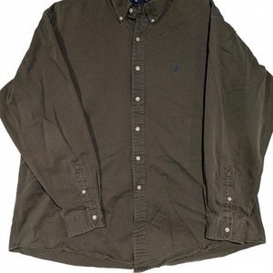 Ralph Lauren Blake Button Down Olive Green Twill Shirt Mens XL Embroidered Logo