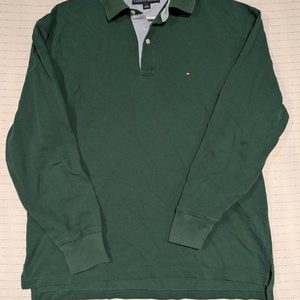 Tommy Hilfiger Green Rugby Polo Long Sleeve Waffle Cotton Shirt Mens Large