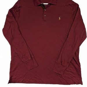 Polo Ralph Lauren Long Sleeve Classic Fit Polo Maroon Cotton Shirt Mens Large