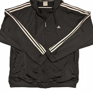 Adidas Full Zip Hoodie Black Three Stripe Track Jacket Mens 2XL Retro 2003