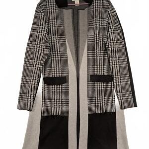 Cherie Colette Elegant Houndstooth Duster Sweater Coat - XL