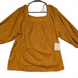L.C Lauren Conrad Mustard Yellow Blouse with Bell Sleeves Large