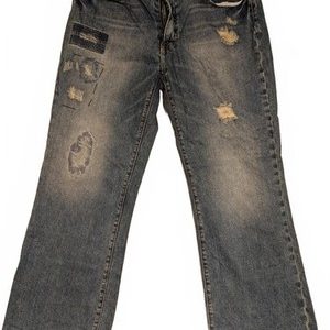 Guess Jeans Originals Distressed Patched Denim Blue Baggy Fit Mens 36x32