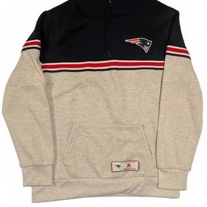 NFL Team Apparel Patriots Pullover Hoodie Gray Navy Stripe Logo Mens Medium