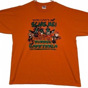 Jerzees Halloween School Cafeteria You Cant Scare Me Shirt Orange Mens XL