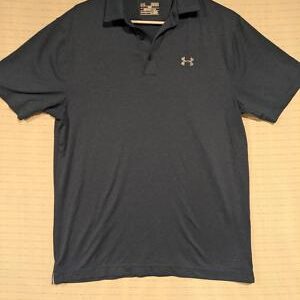 Under Armour HeatGear Polo Shirt Blue Striped Loose Fit Men's Medium