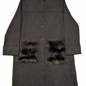 D. Exterior Italy Wool Cashmere Fox Fur Pocket Long Coat Women’s Black Large