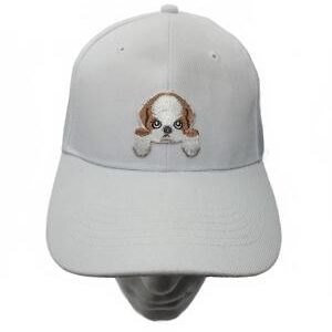 Puppy Dog Embroidered White Baseball Cap King Charles Cavalier Cute