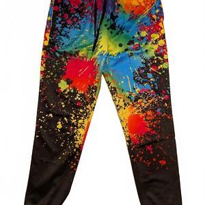 Vibrant Splash Splatter Paint Jogger Cuffed Pants Mens Size Small Black 31x27