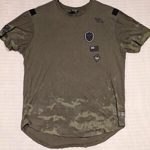 Southpole Graphic Tactical Patch Tee Military Green Camo Curved Hem Mens XL
