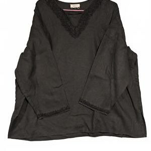 Laura Ashley Embellished Embroidered Beaded V-Neck Black Top Womens 24W 3XL