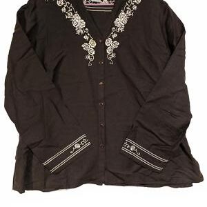 Emma James Chic Embroidered Button-Down Top Blouse Black Womens 3XL 23W