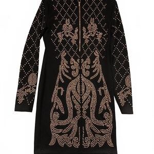 Revamped Elegant Black Beaded Rose Gold Studded Dress with Zip-Up Detail