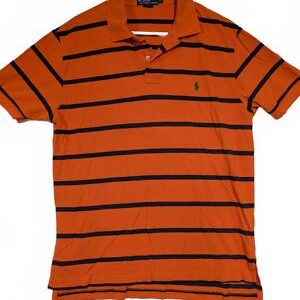 Polo Ralph Lauren Orange Navy Striped Short Sleeve Polo Shirt Mens Large