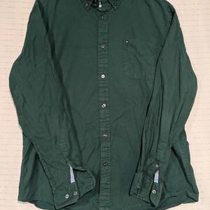 Tommy Hilfiger Button Down Solid Green Long Sleeve Shirt XL Mens