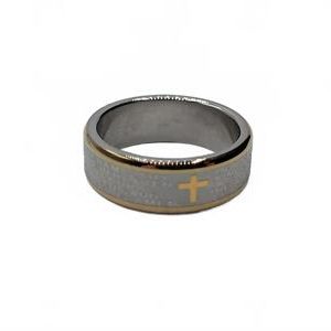 Stainless Steel Ring with Engraved Lord's Prayer and Gold Accent Mens Size 11