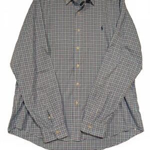 Ralph Lauren Blue Checkered Long Sleeve Shirt Slim Fit 100% Cotton Stretch XXL