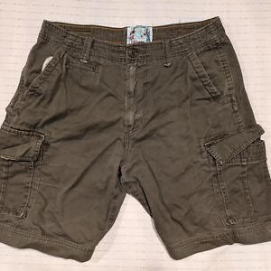 Fathers Cargo Shorts Olive Green Cotton Utility Pockets Mens Size 36 36x10