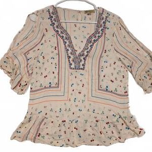Democracy Chic Floral Embroidered Blouse with Ruffle Hem Womens Medium Rayon