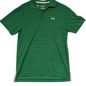 Under Armour Golf Green Striped Polo Shirt Mens Small 20x29
