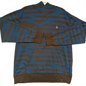 Volcom Stone Hoodie with Striped Pattern Blue Grey Size Large