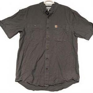 Carhartt Short Sleeve Button-Up Work Shirt - Gray Relaxed Fit Mens Large