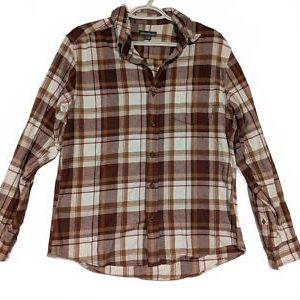 Eddie Bauer Plaid Button-Up Shirt Mens Medium Brown